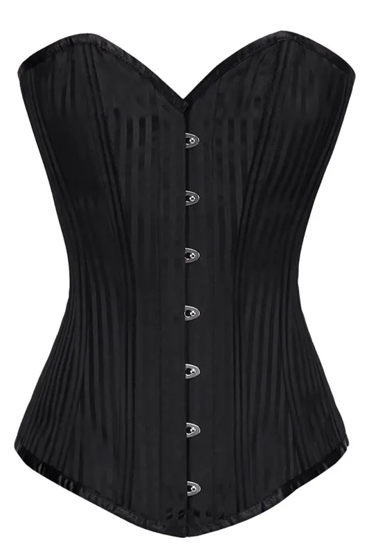 Black Longline Overbust Corset with Satin Stripe Finish sold by Corset Story