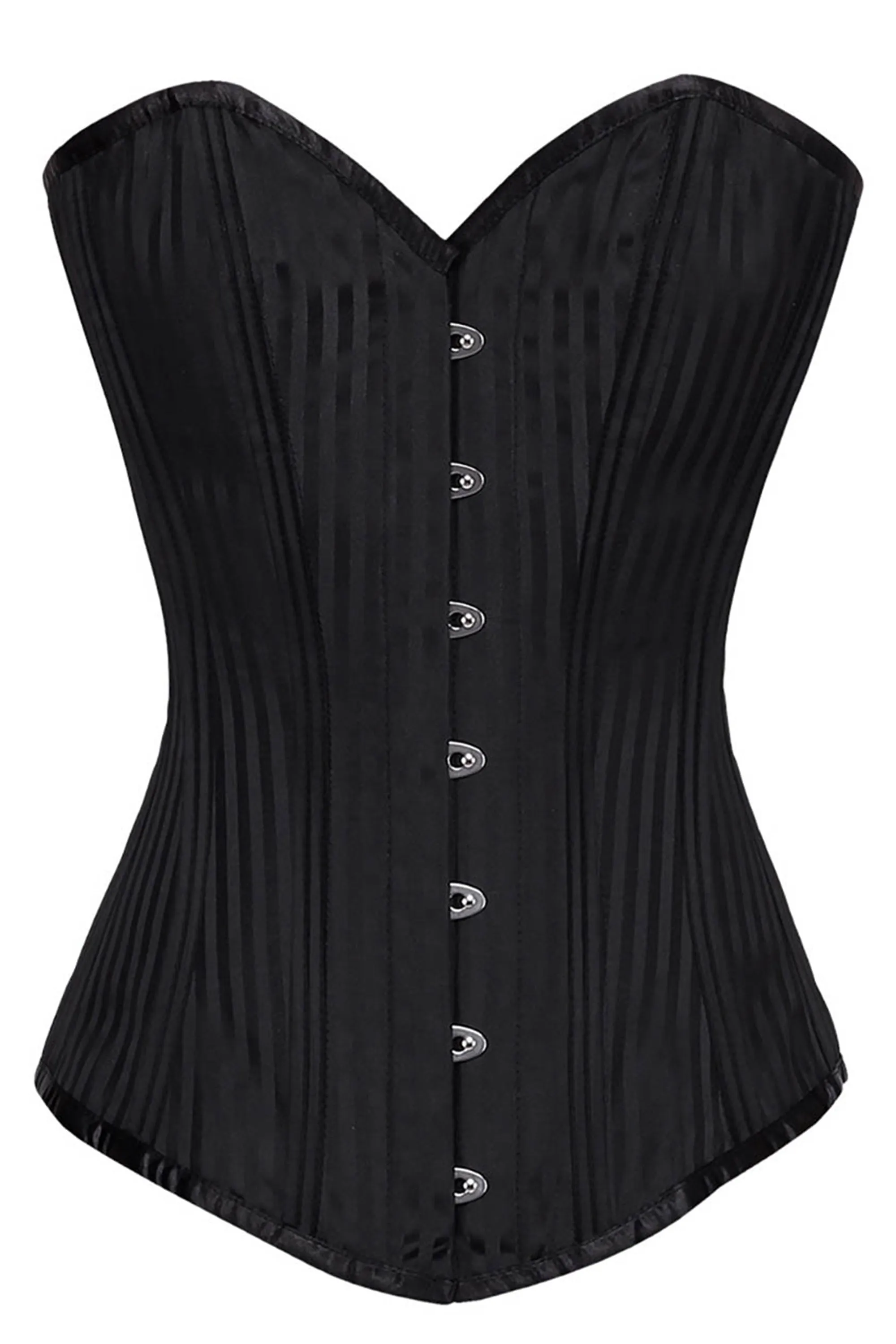 Black Longline Overbust Corset with Satin Stripe Finish sold by Corset Story