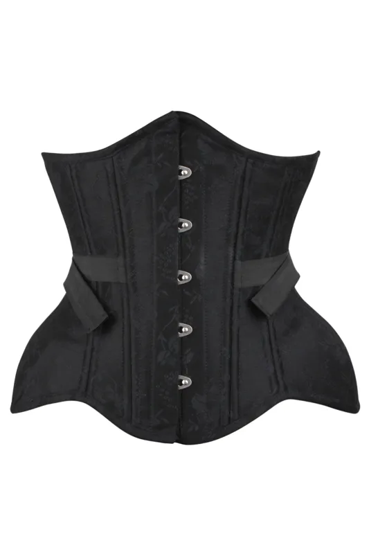 Black Fan-Laced Underbust Corset with Floral Brocade sold by Corset Story