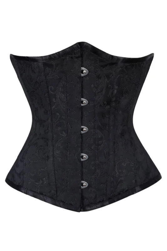 Black Brocade Underbust Corset with Steel Boning sold by Corset Story