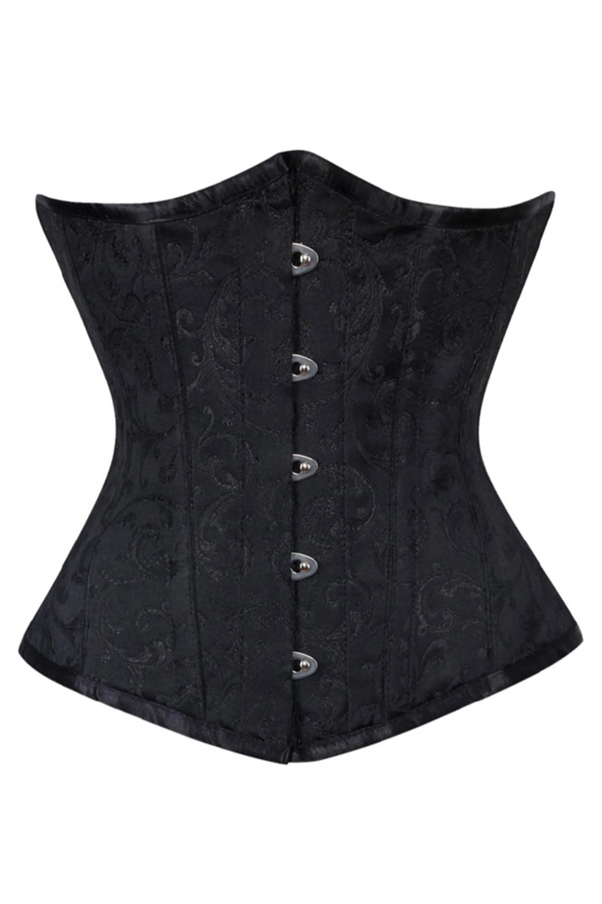 Black Brocade Underbust Corset with Steel Boning sold by Corset Story