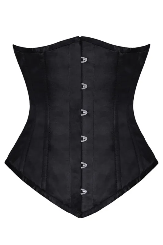 Classic Black Satin Longline Underbust Corset sold by Corset Story