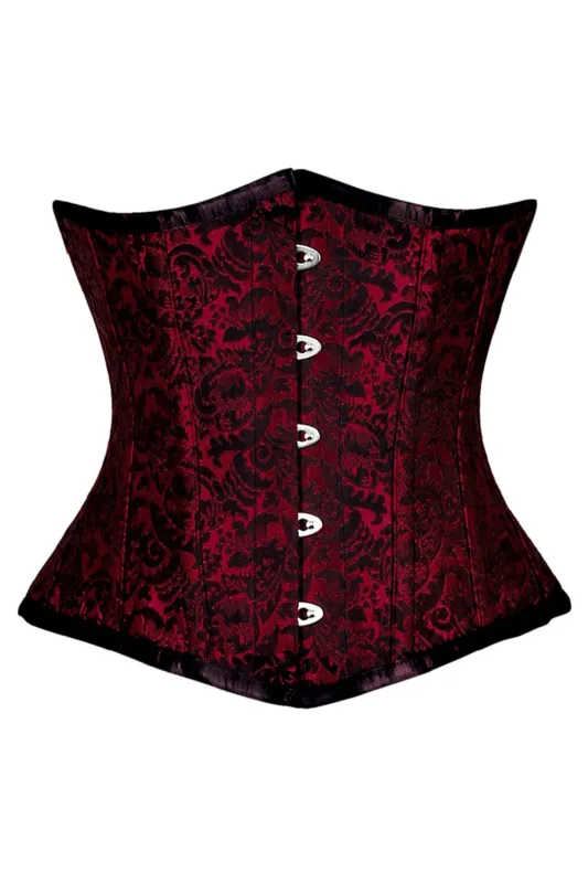 Burgundy & Black Brocade Underbust Corset sold by Corset Story