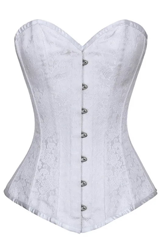 White Jacquard Longline Overbust Corset sold by Corset Story