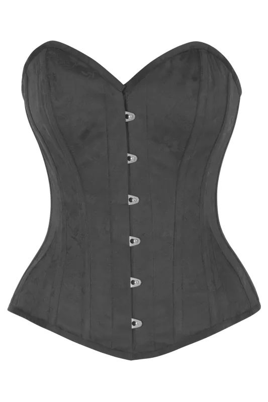 Black Floral Jacquard Overbust Corset with Sweetheart Neckline sold by Corset Story