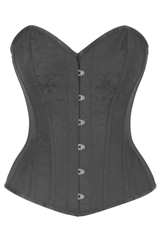 Black Brocade Overbust Corset with Subtle Baroque Pattern sold by Corset Story