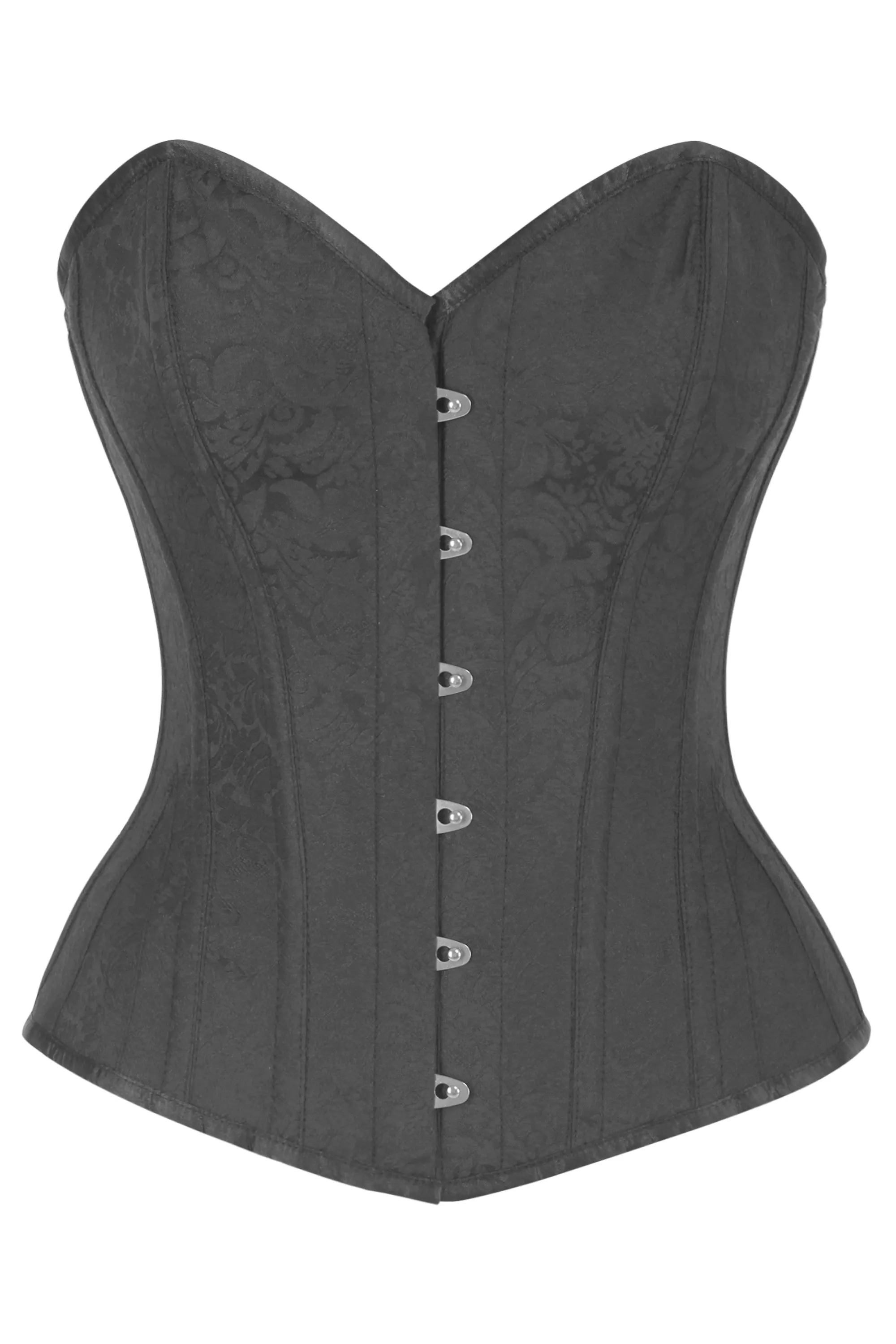 Black Brocade Overbust Corset with Subtle Baroque Pattern sold by Corset Story