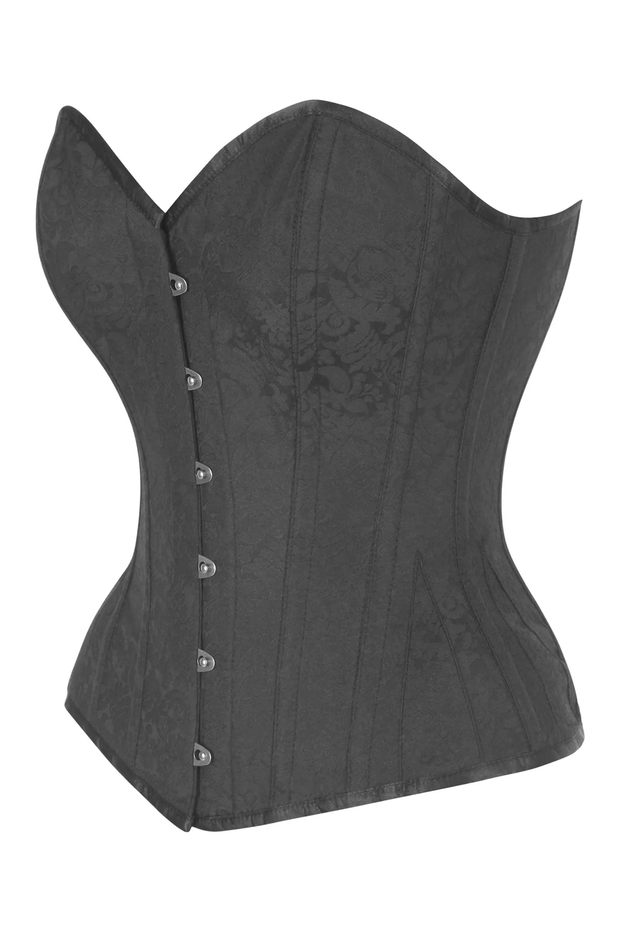 Black Brocade Overbust Corset with Subtle Baroque Pattern sold by Corset Story product image thumbnail 3