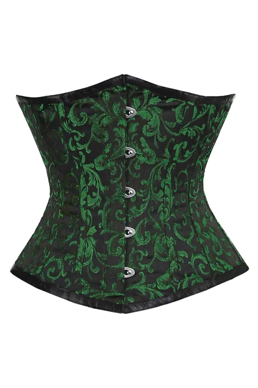 Emerald Green and Black Brocade Underbust Corset sold by Corset Story