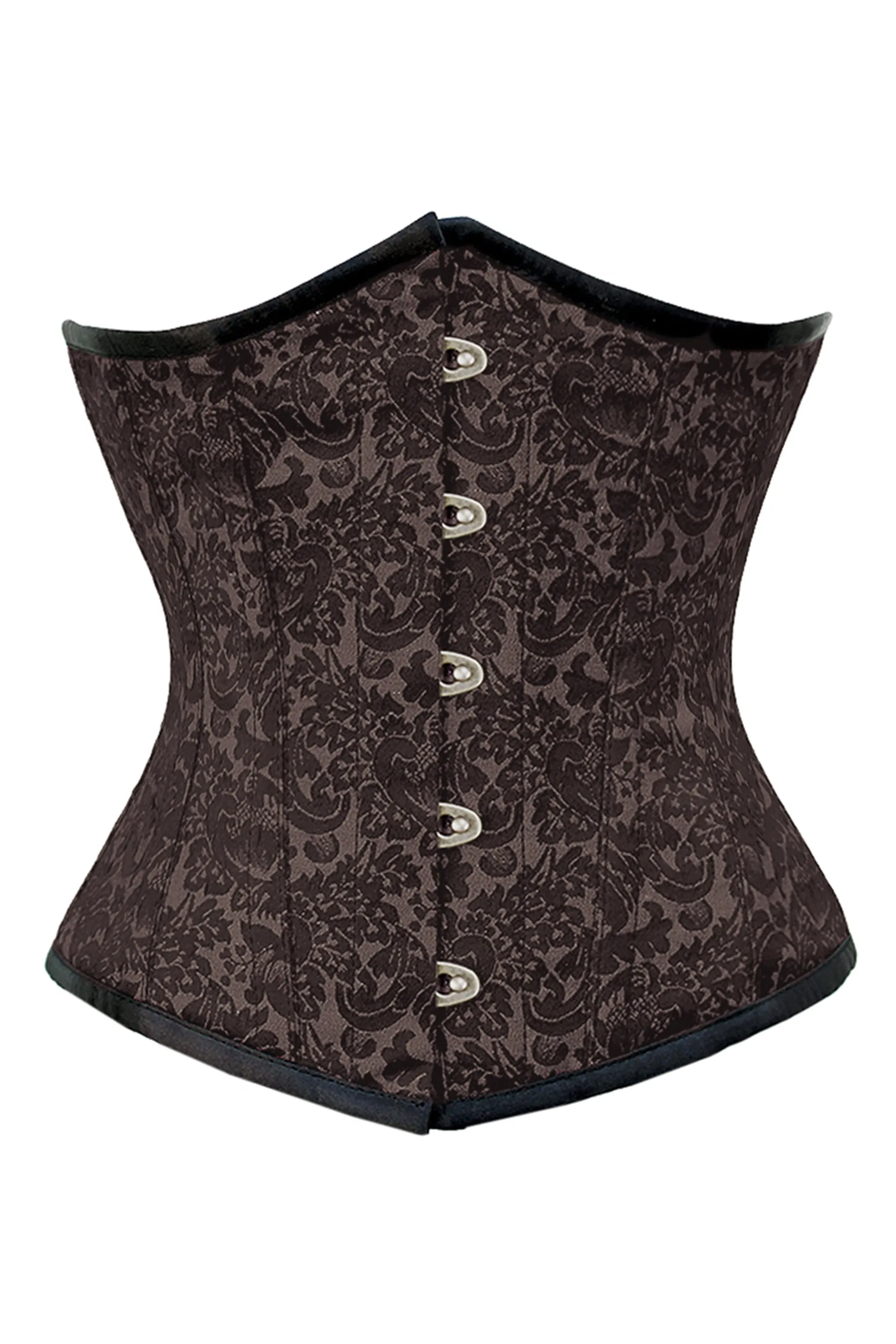 Chocolate Brown Brocade Underbust Corset with Front Busk Closure sold by Corset Story