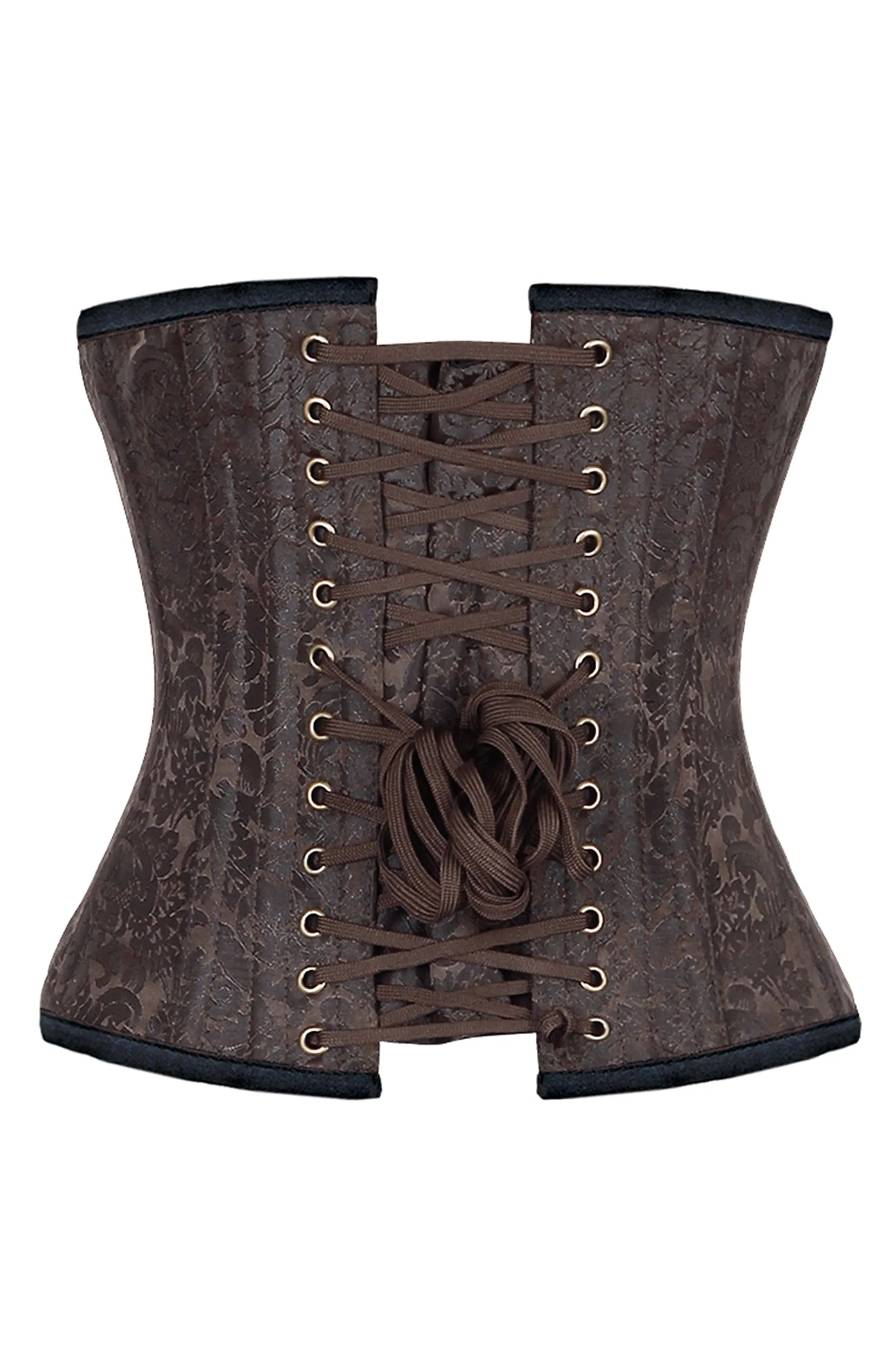 Chocolate Brown Brocade Underbust Corset with Front Busk Closure sold by Corset Story product image thumbnail 2
