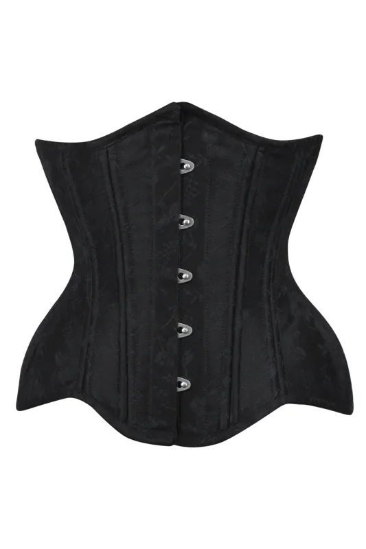 Black Floral Brocade Underbust Corset with Front Busk sold by Corset Story
