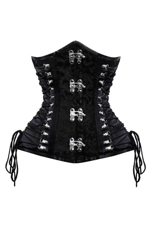 Black Gothic Brocade Waist Cincher with Side Lacing & Swing Clasps sold by Corset Story