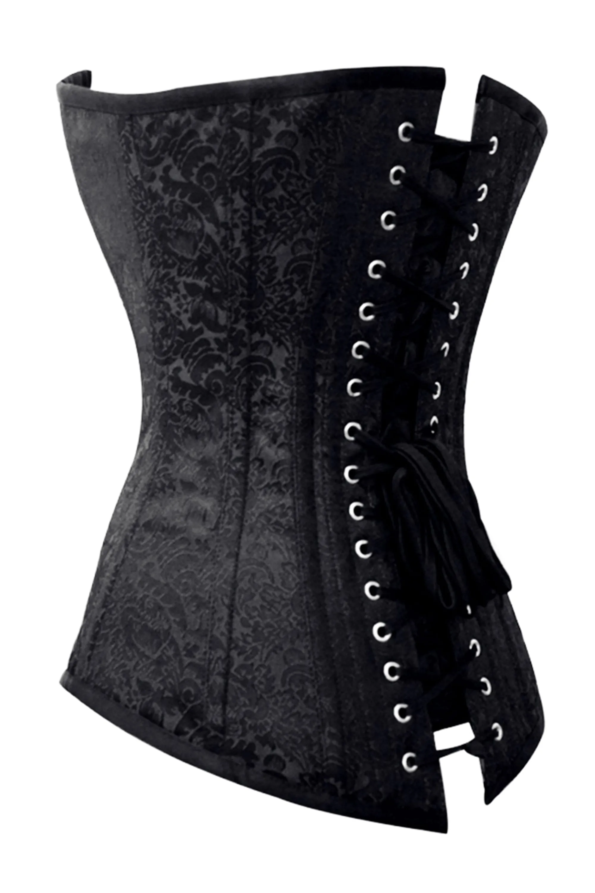 Black Brocade Overbust Corset with Sweetheart Neckline sold by Corset Story product image thumbnail 2