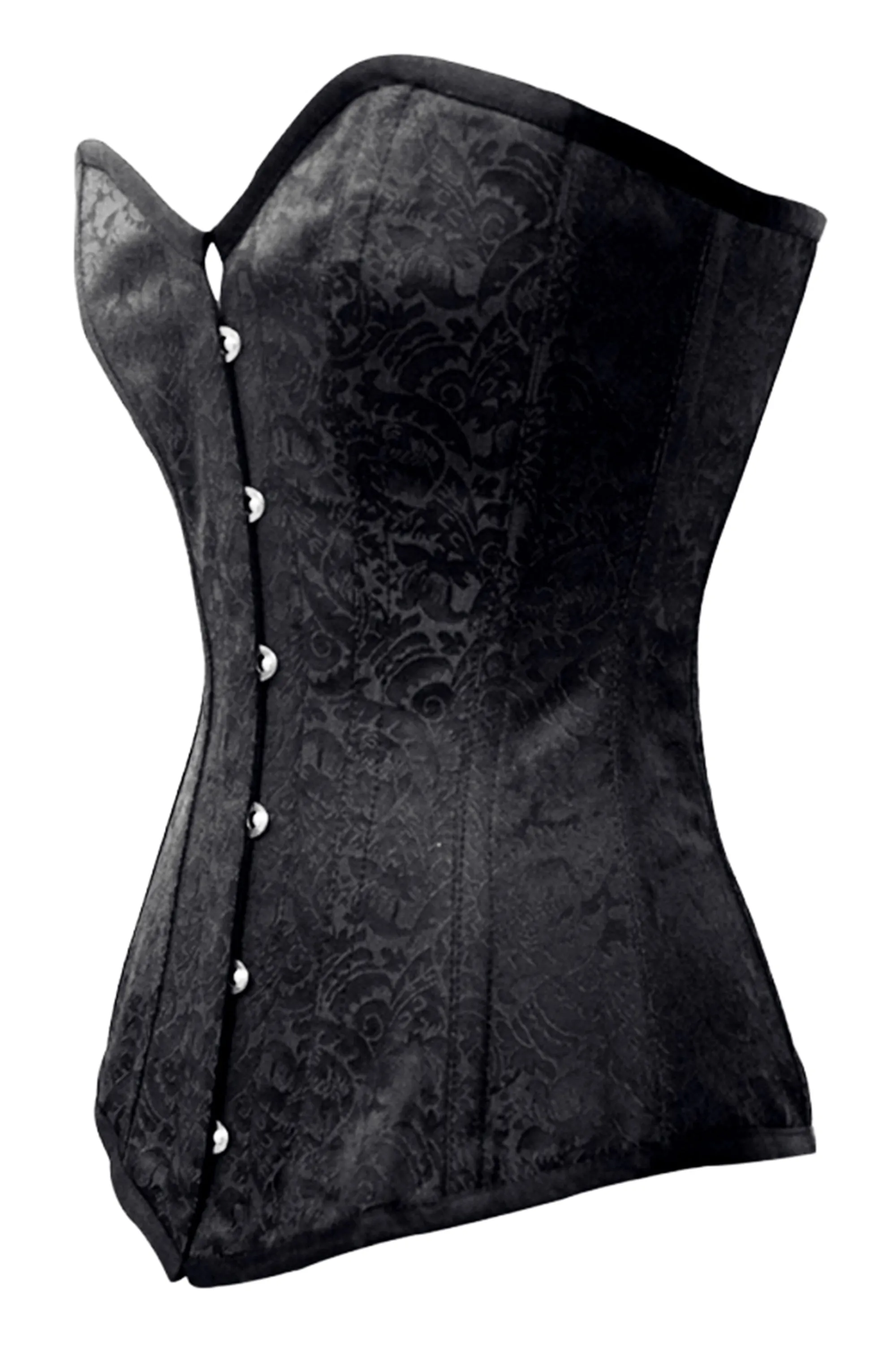 Black Brocade Overbust Corset with Sweetheart Neckline sold by Corset Story product image thumbnail 3
