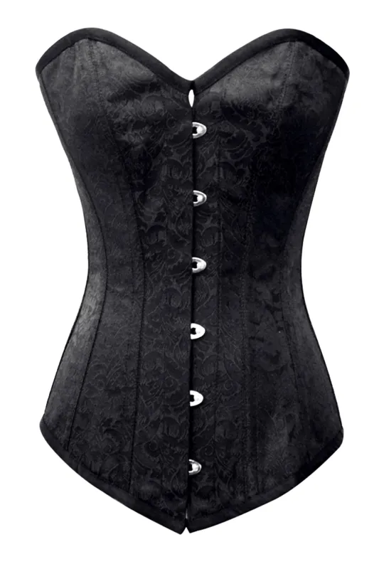 Black Brocade Overbust Corset with Sweetheart Neckline sold by Corset Story