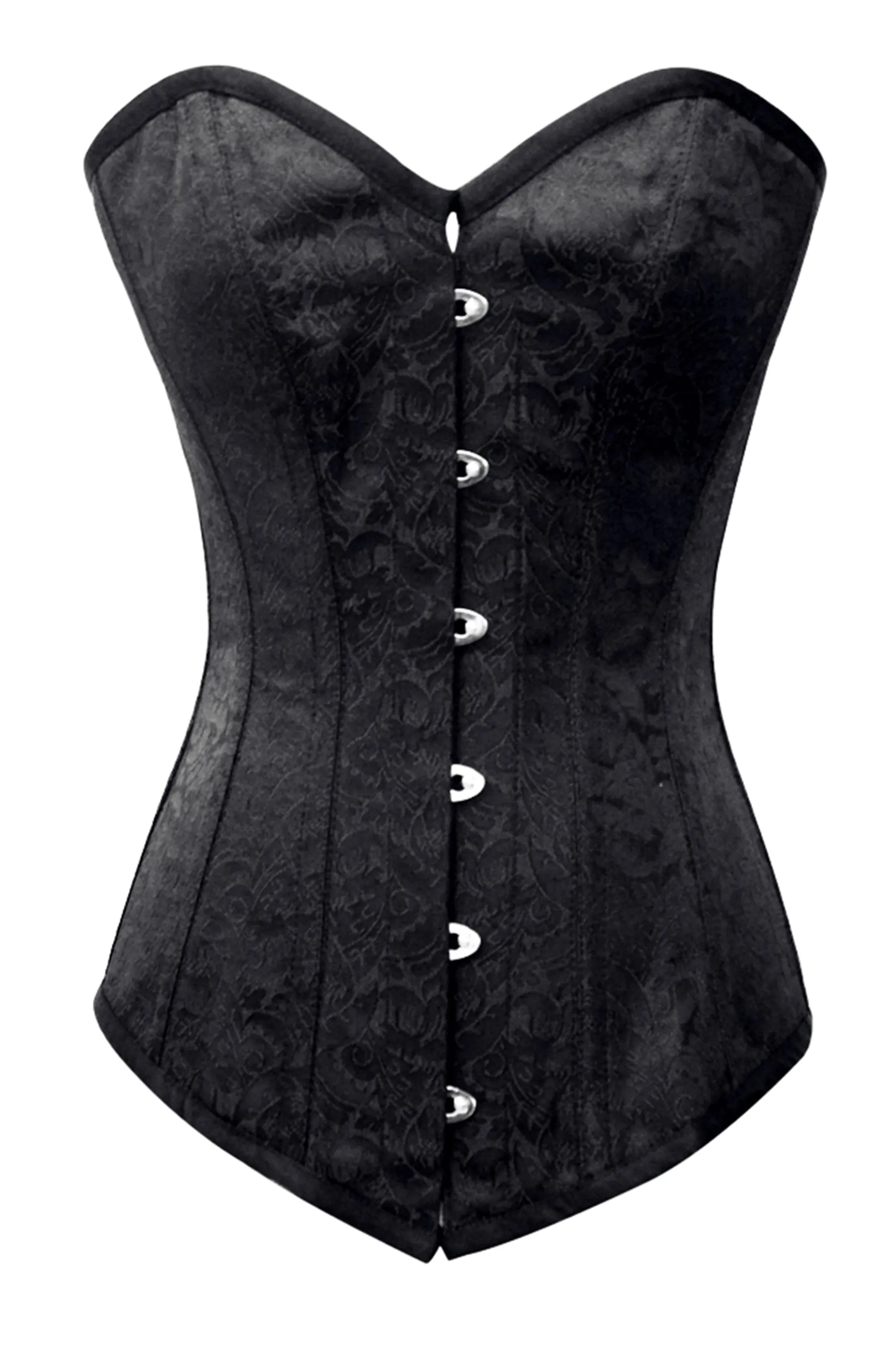 Black Brocade Overbust Corset with Sweetheart Neckline sold by Corset Story