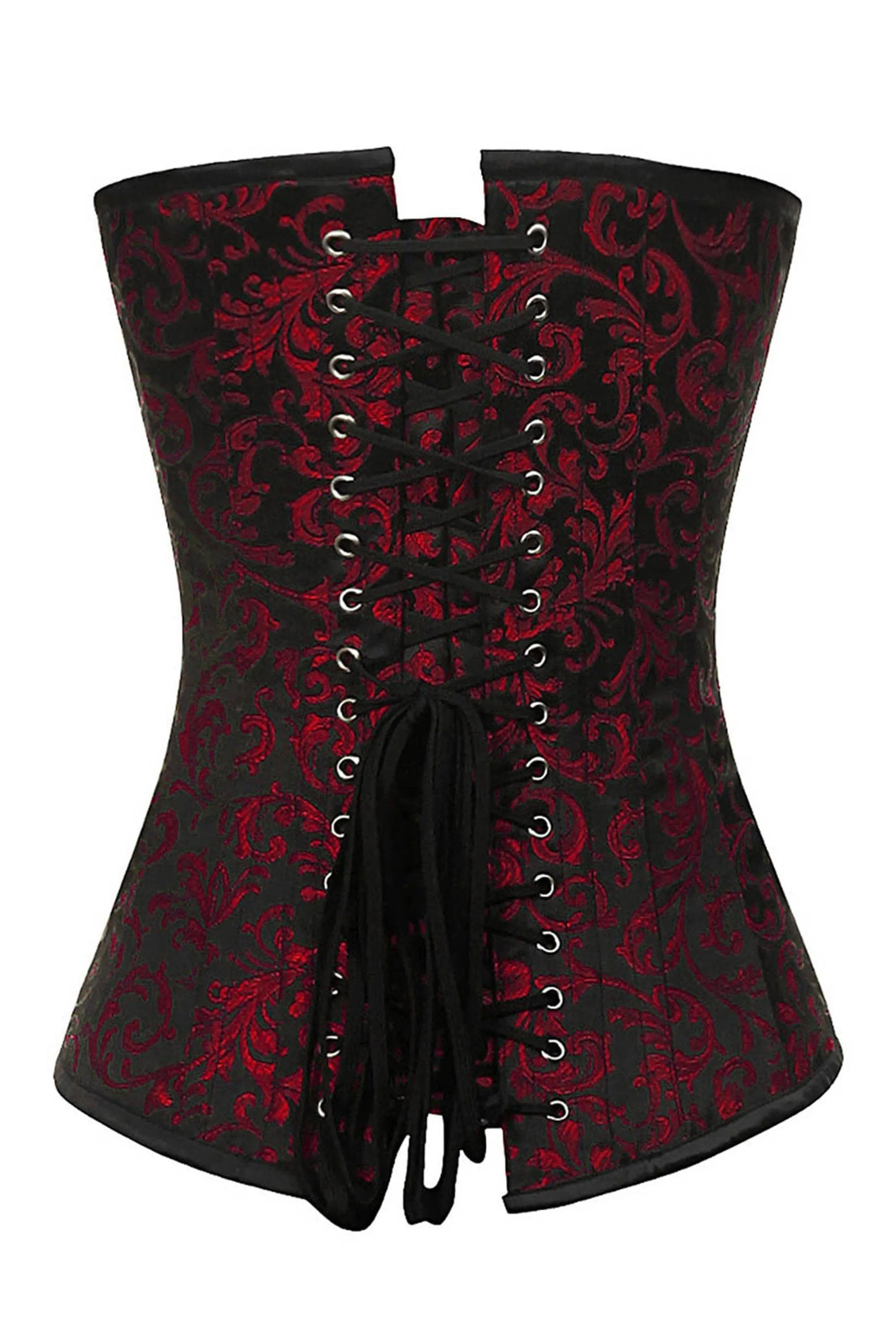 Black and Red Brocade Overbust Corset with Sweetheart Neckline sold by Corset Story product image thumbnail 2