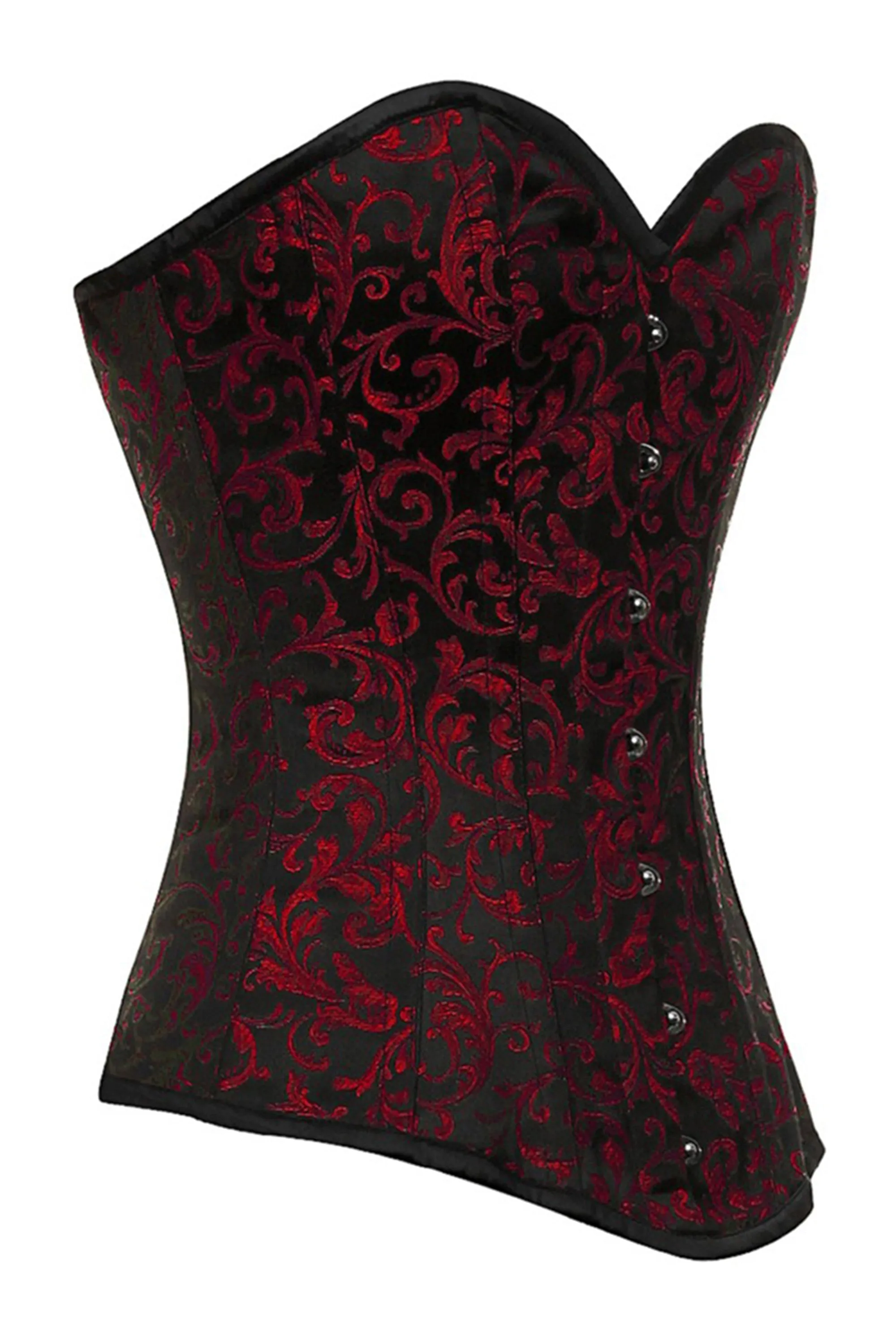 Black and Red Brocade Overbust Corset with Sweetheart Neckline sold by Corset Story product image thumbnail 3