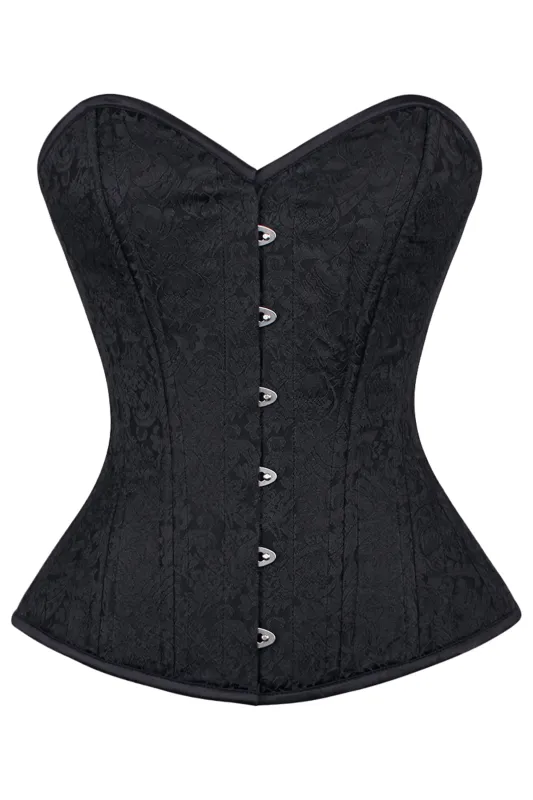 Elegant Black Overbust Corset with Front Busk Closure sold by Corset Story