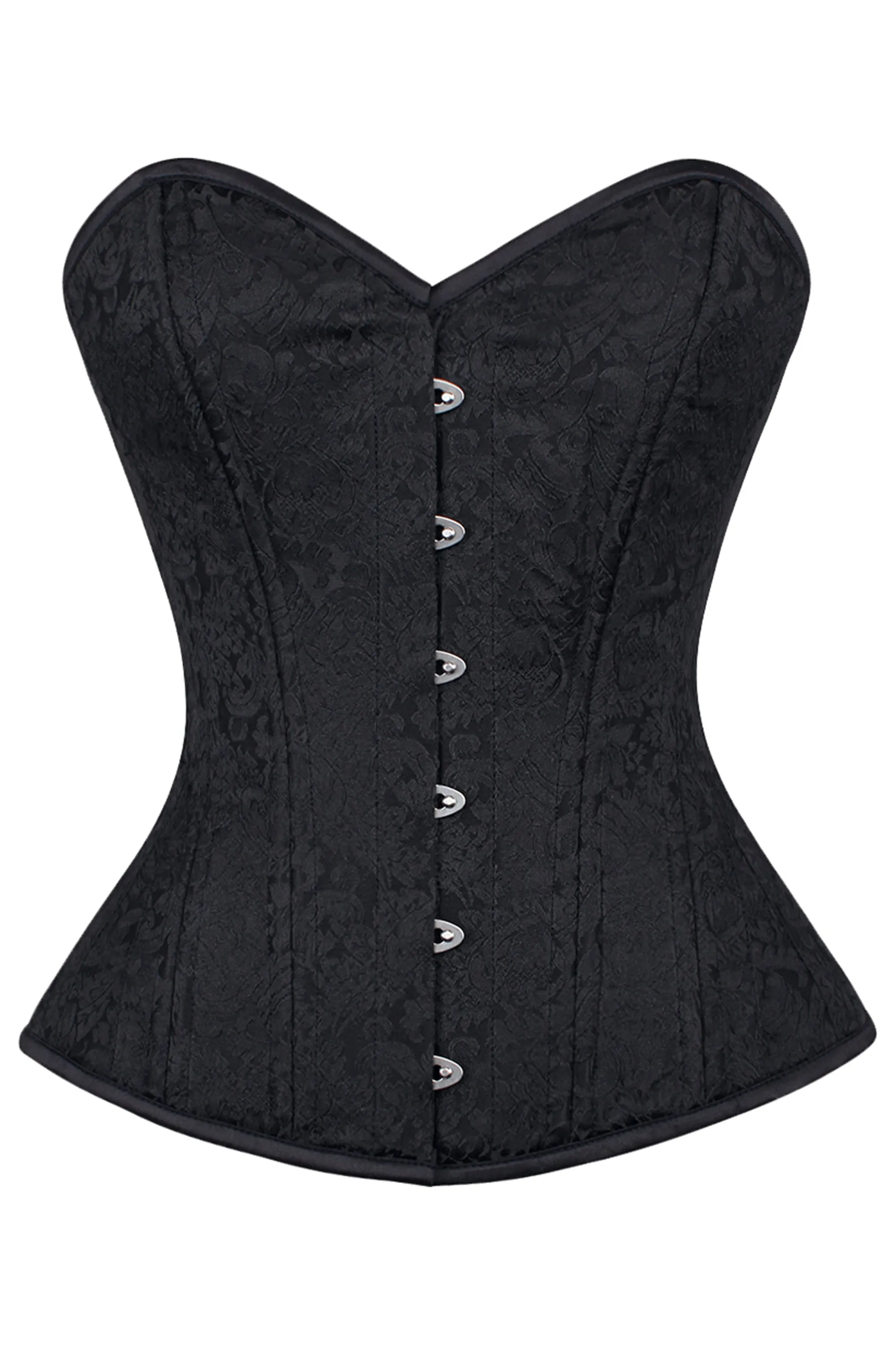 Elegant Black Overbust Corset with Front Busk Closure sold by Corset Story