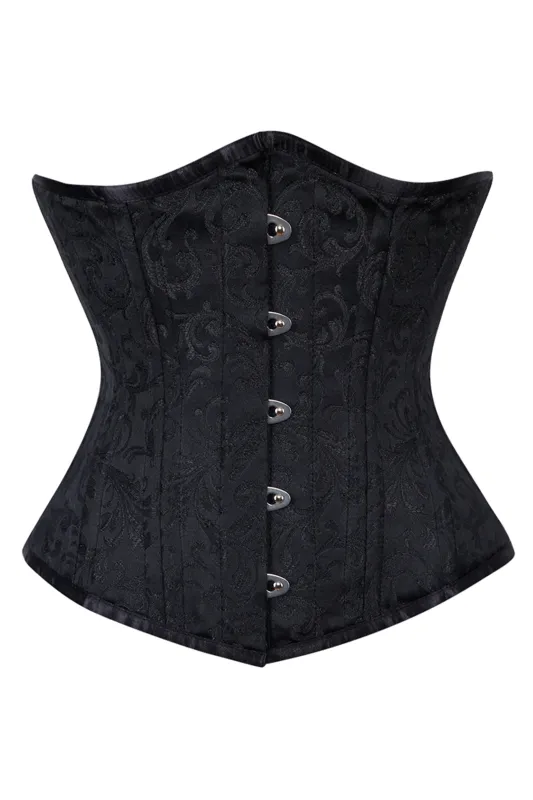 Classic Black Brocade Underbust Corset with Front Busk Closure sold by Corset Story