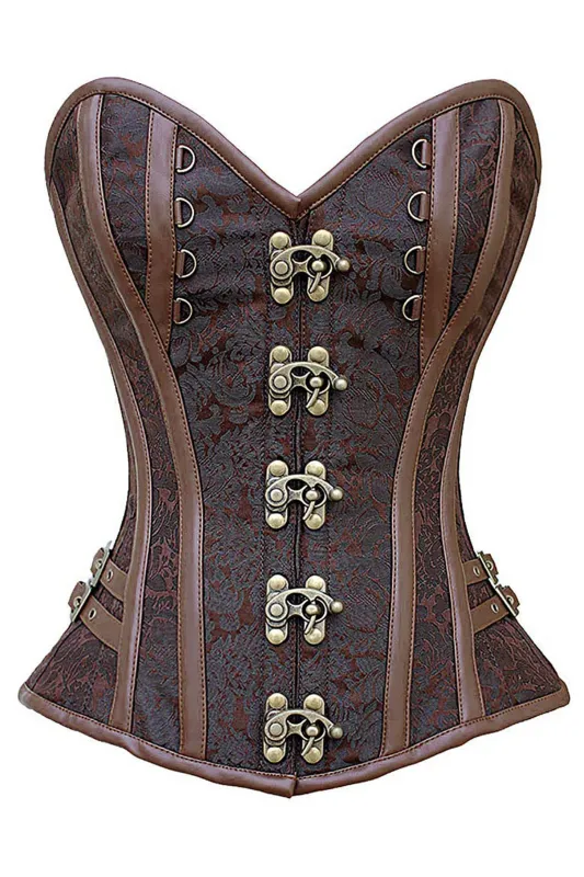 Vintage Steampunk Overbust Corset with Antique Brass Swing Hooks sold by Corset Story