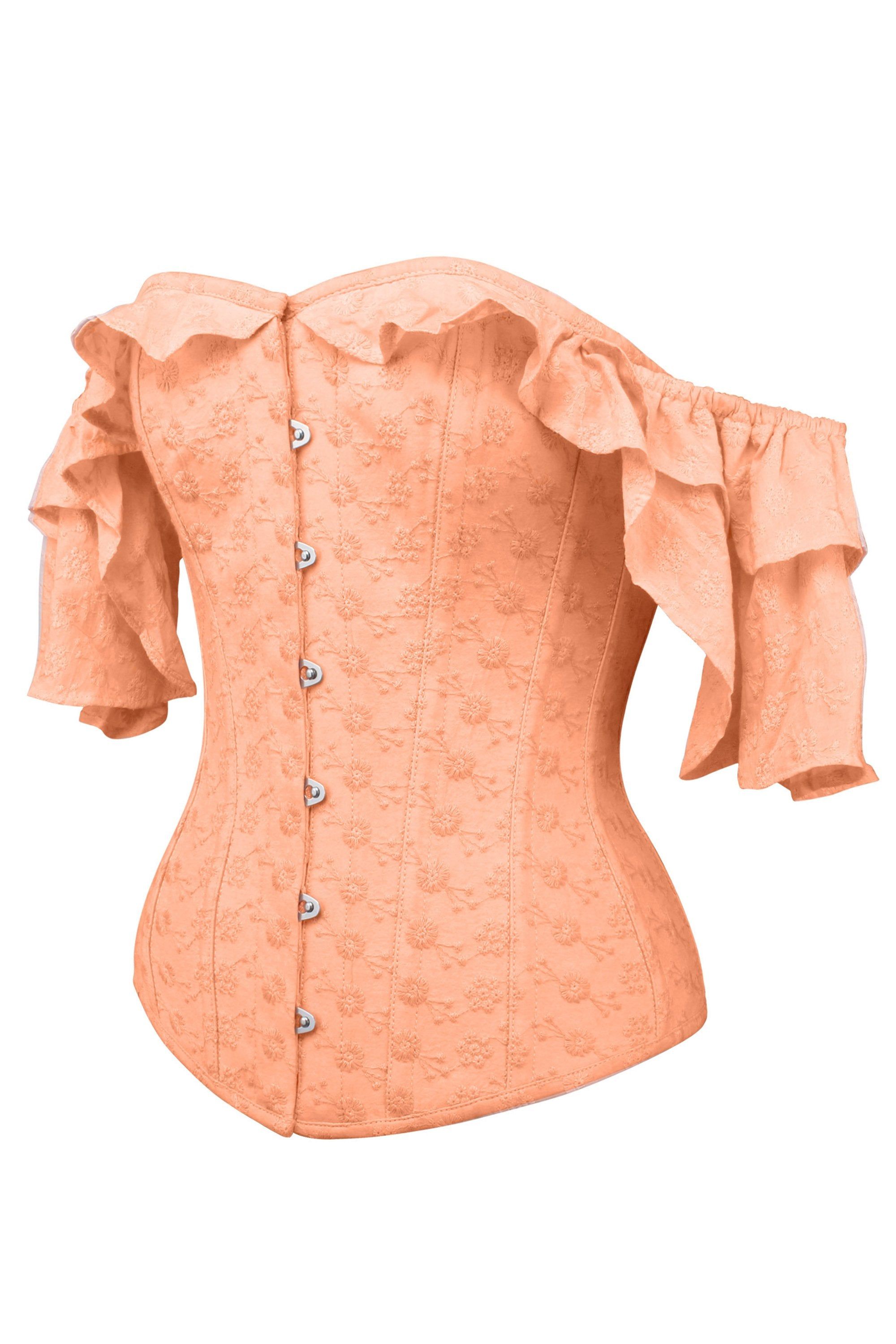 Coral Cotton Corset Top With Frilled Sleeve sold by Corset Story