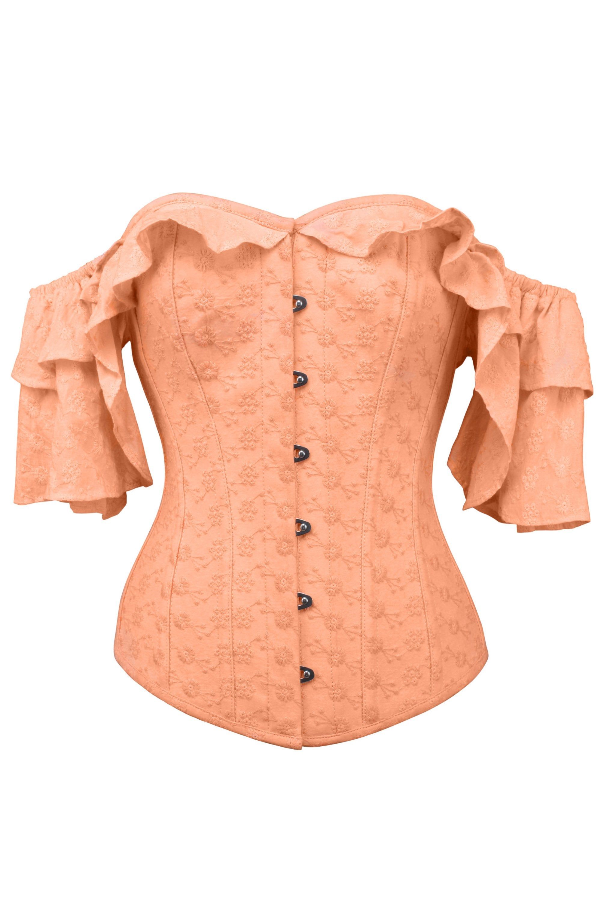 Coral Cotton Corset Top With Frilled Sleeve sold by Corset Story product image thumbnail 2