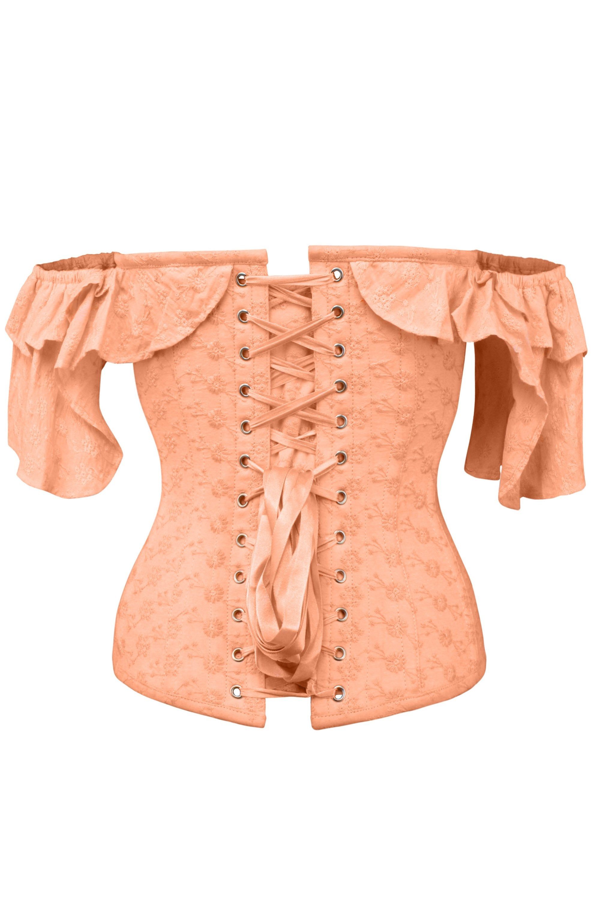 Coral Cotton Corset Top With Frilled Sleeve sold by Corset Story product image thumbnail 3