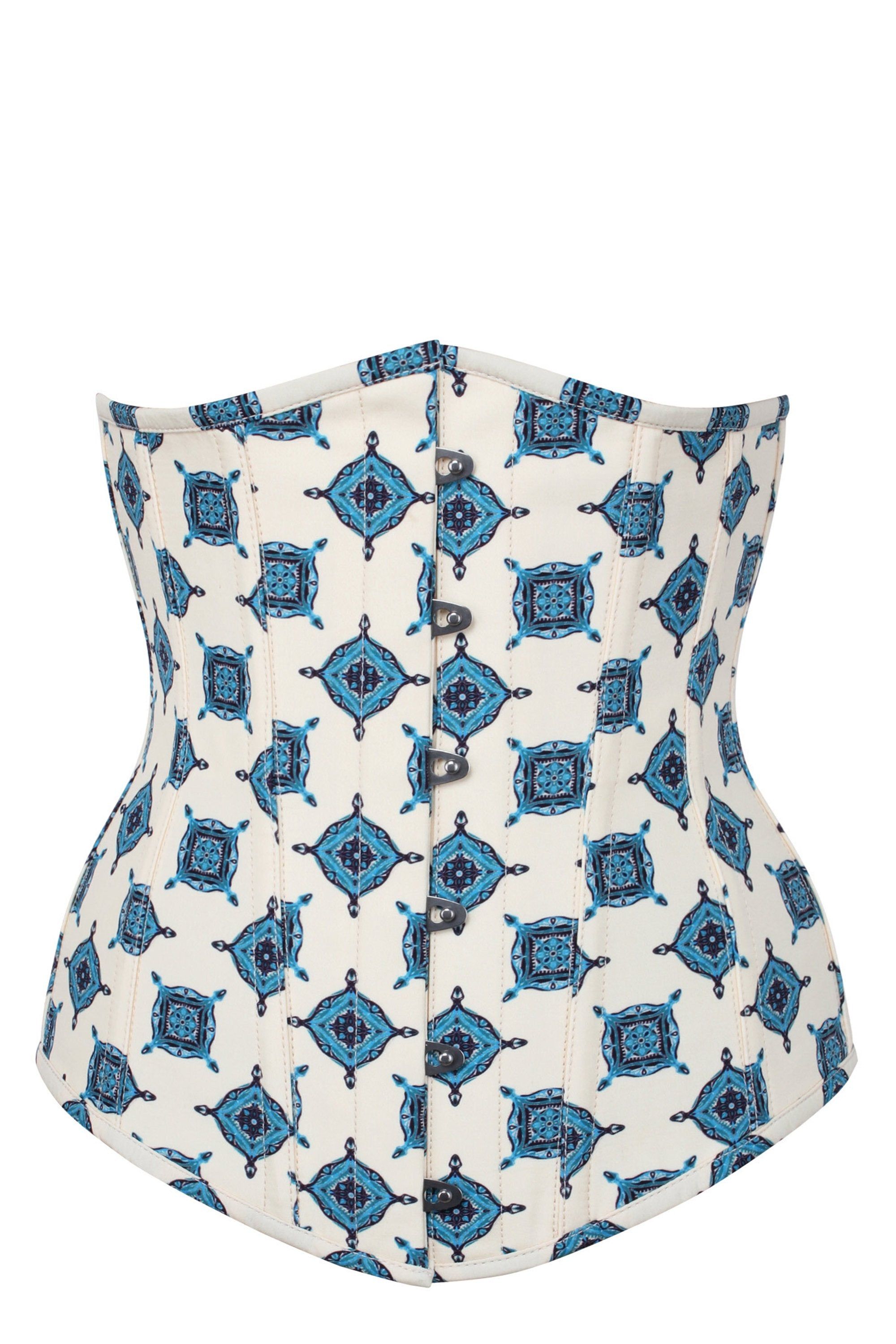 Blue And Ivory Medallion Longline Underbust Corset sold by Corset Story