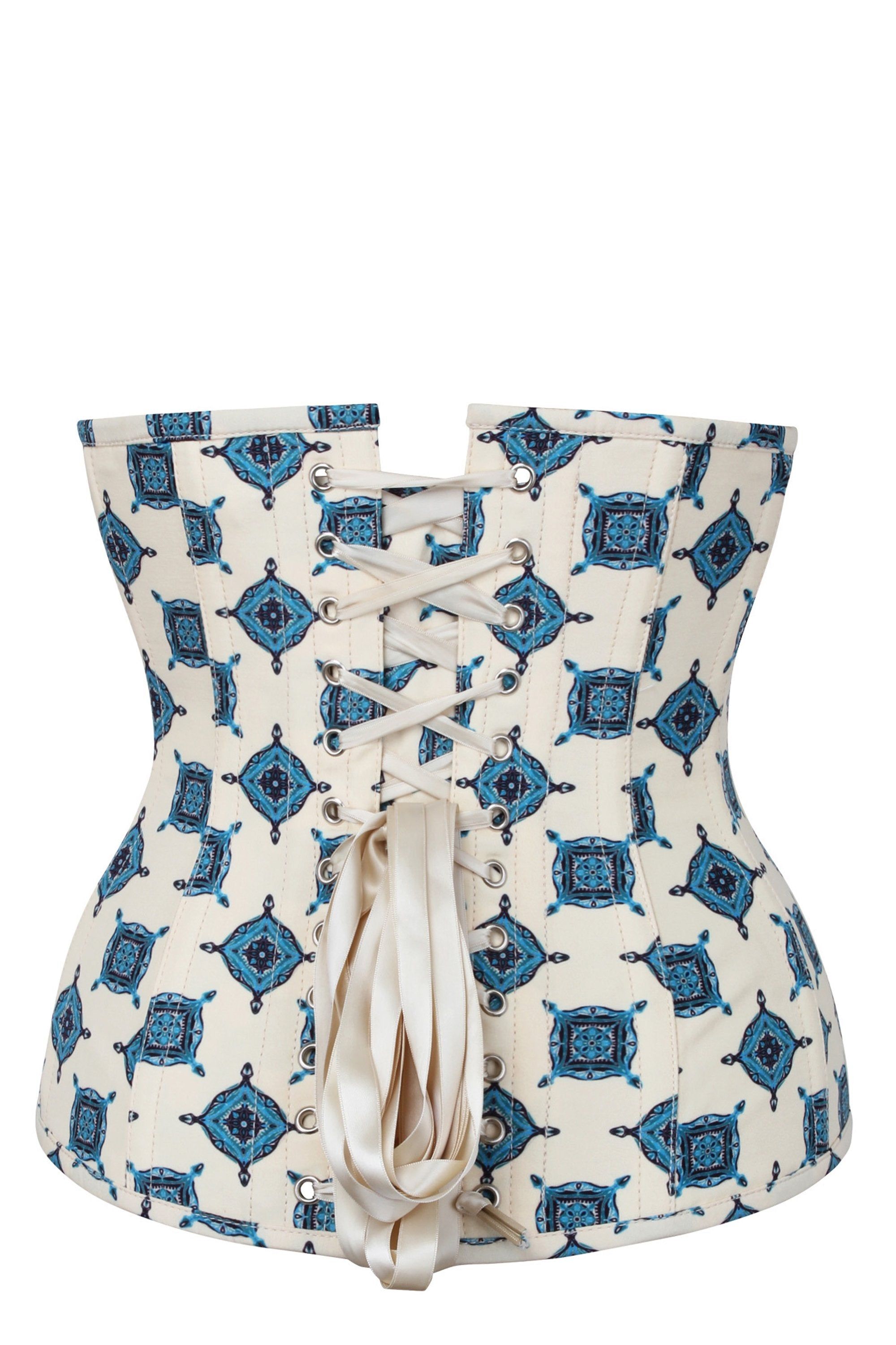 Blue And Ivory Medallion Longline Underbust Corset sold by Corset Story product image thumbnail 2