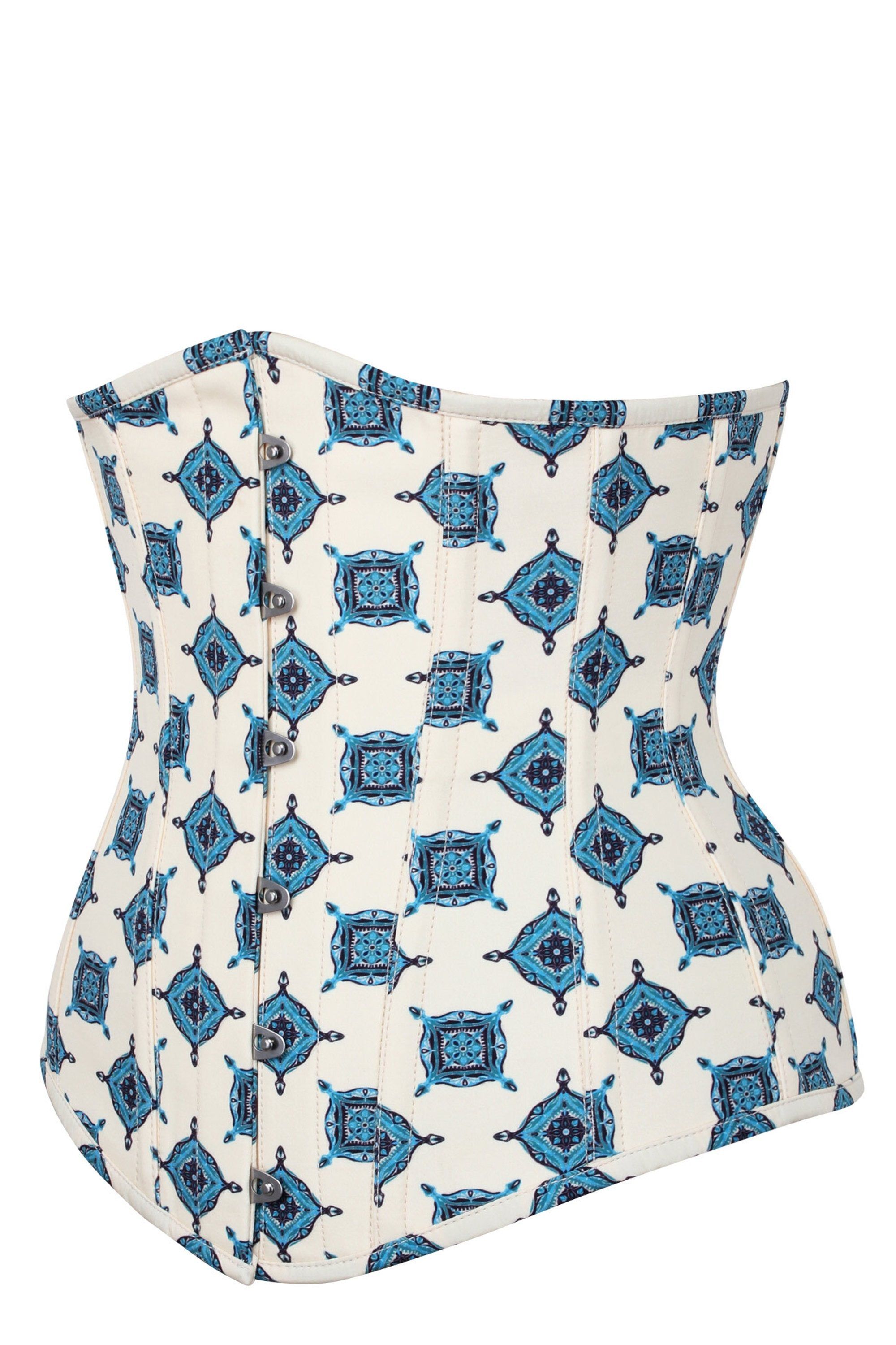 Blue And Ivory Medallion Longline Underbust Corset sold by Corset Story product image thumbnail 3