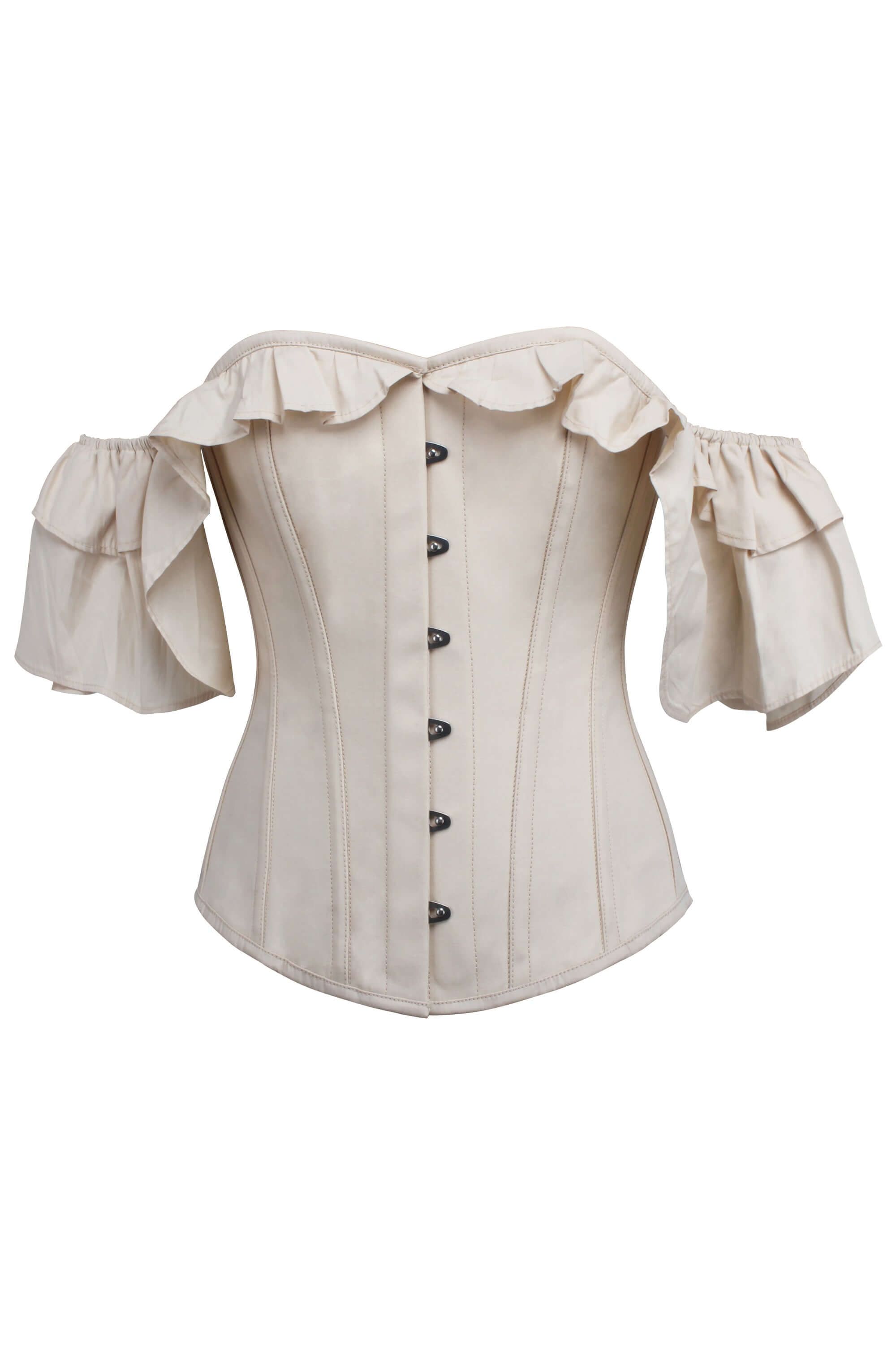 Champagne Cotton Corset Top with off the Shoulder Frilled Sleeves sold by Corset Story product image thumbnail 2