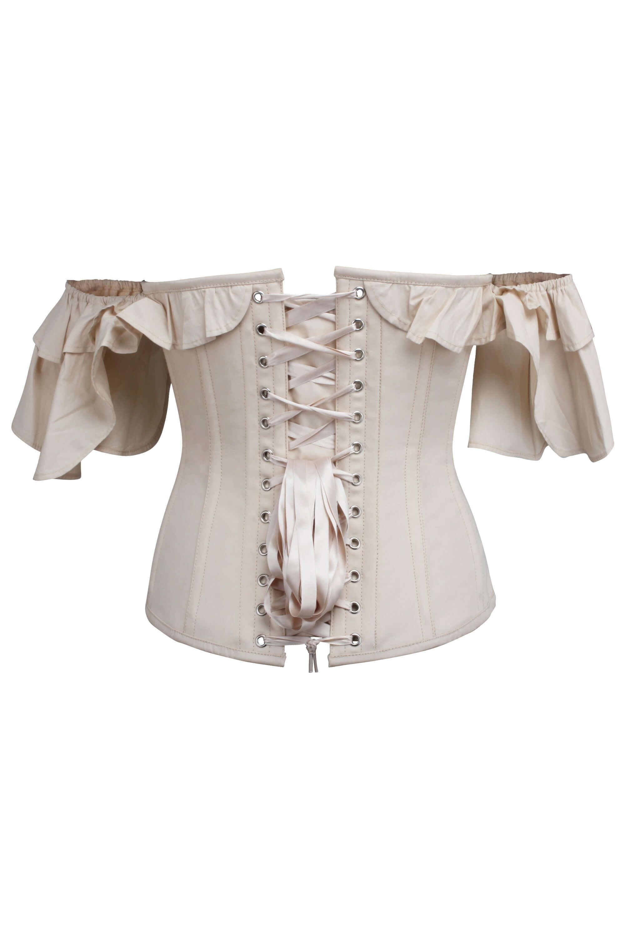 Champagne Cotton Corset Top with off the Shoulder Frilled Sleeves sold by Corset Story product image thumbnail 3