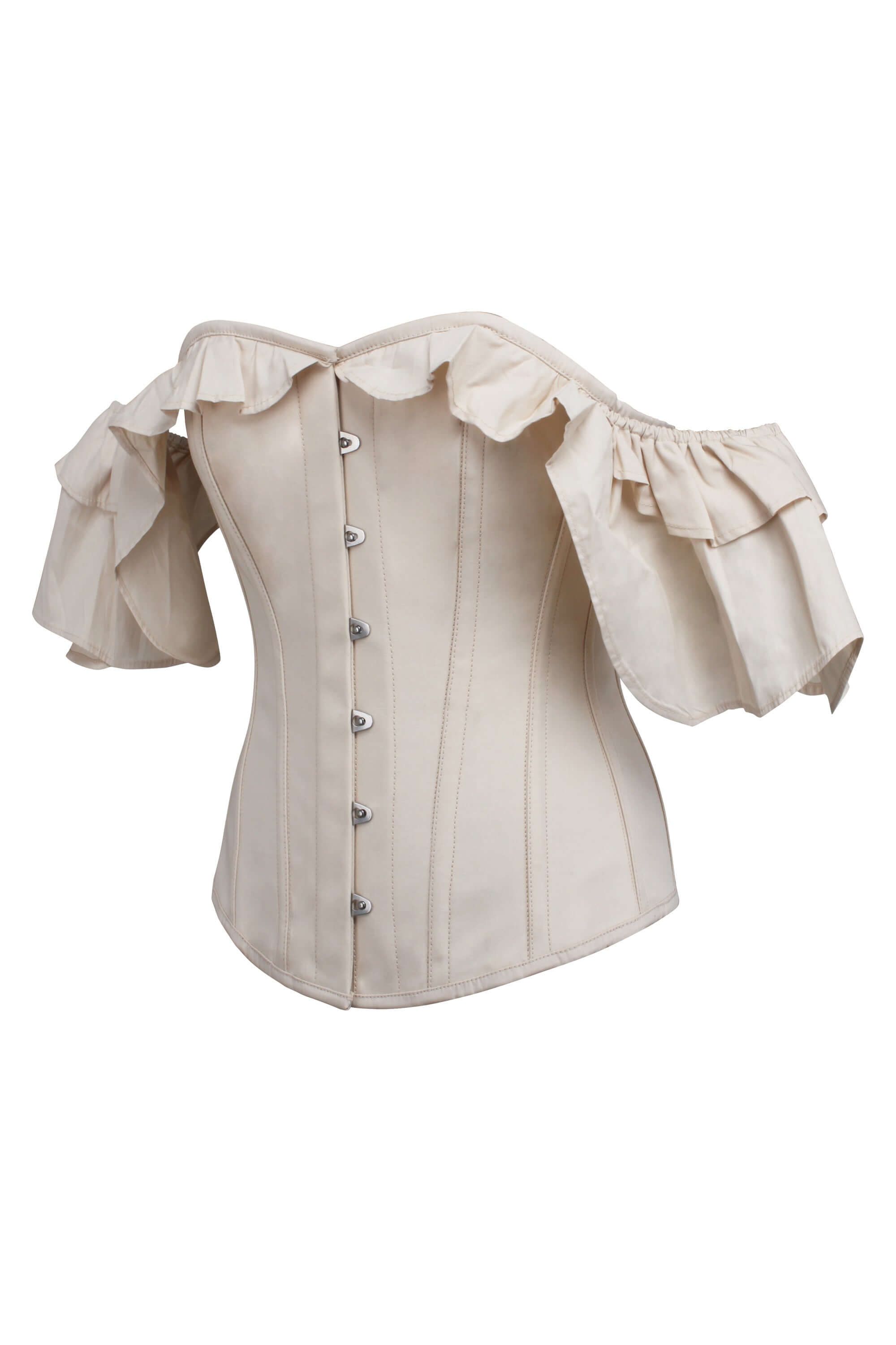 Champagne Cotton Corset Top with off the Shoulder Frilled Sleeves sold by Corset Story