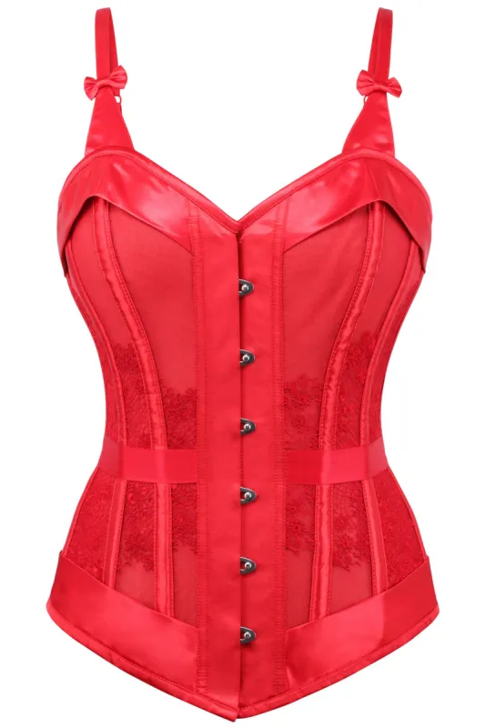 Red Satin Overbust With Snowflake Guipure Lace sold by Corset Story