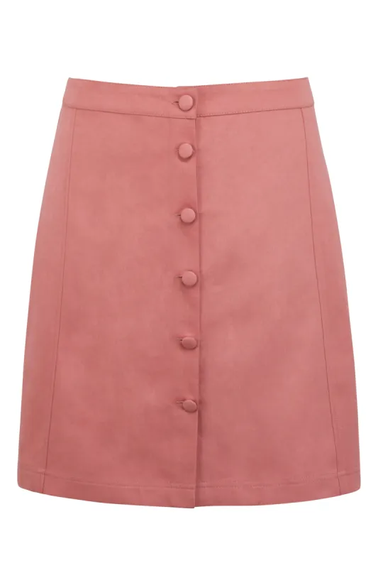 Poppy Dusk Rose Cotton Twill Skirt With Self Covered Buttons sold by Corset Story