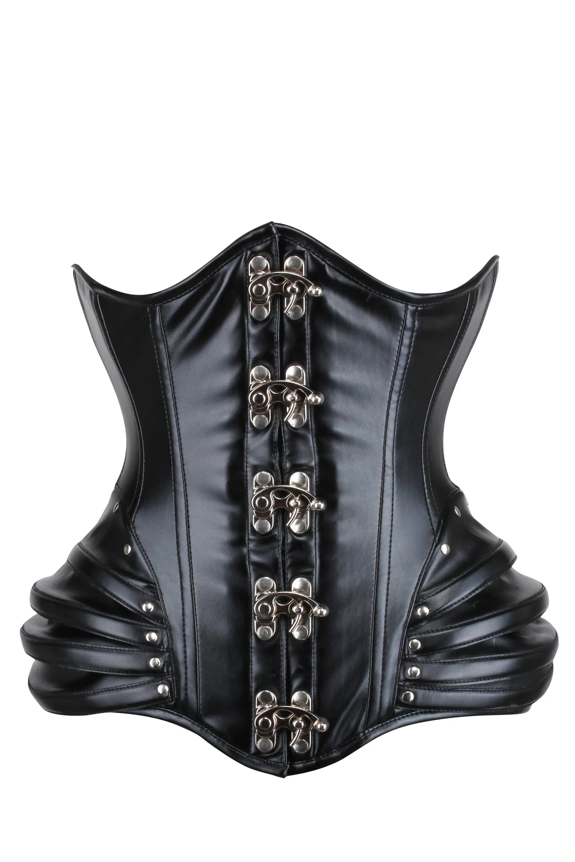 PU Black Underbust corset with Swing Hook Closure sold by Corset Story