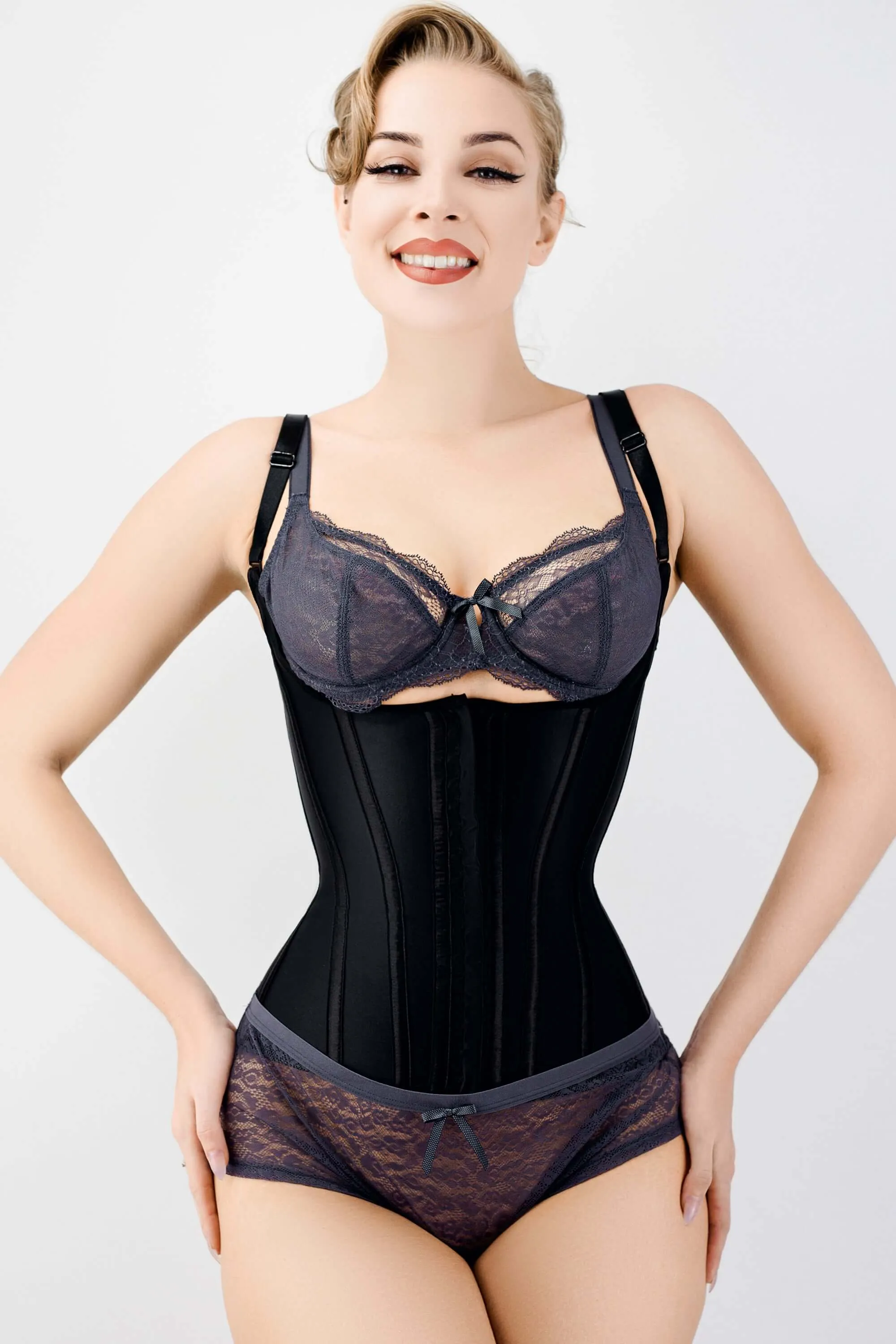 Corset Story Black Latex Underbust Corset with adjustable Bra Straps sold by Corset Story product image thumbnail 3