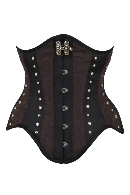 Brown and Black Underbust Steampunk Corset With Steel Busk and Swing Hook sold by Corset Story