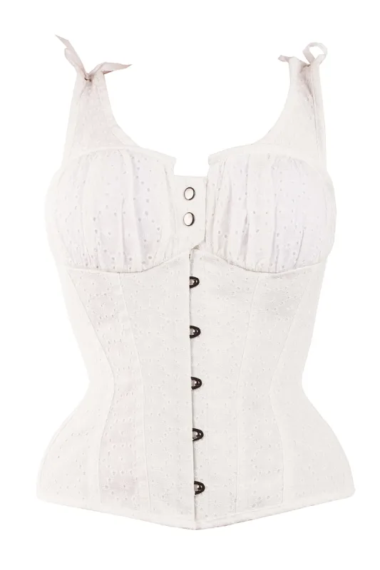 White Cotton Embroidery Anglaise Overbust With Gathered Bust made by Corset Story