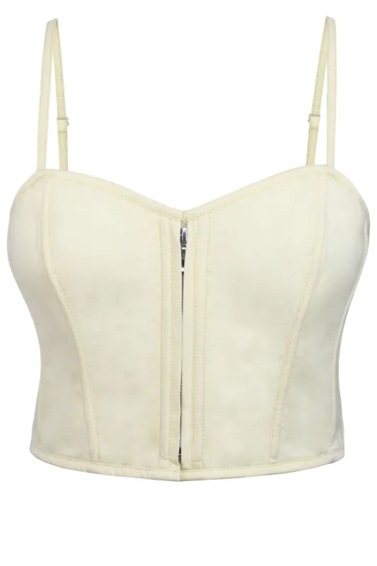 Delia Lemon Sorbet Cotton Cropped Corset with Spaghetti Straps sold by Corset Story