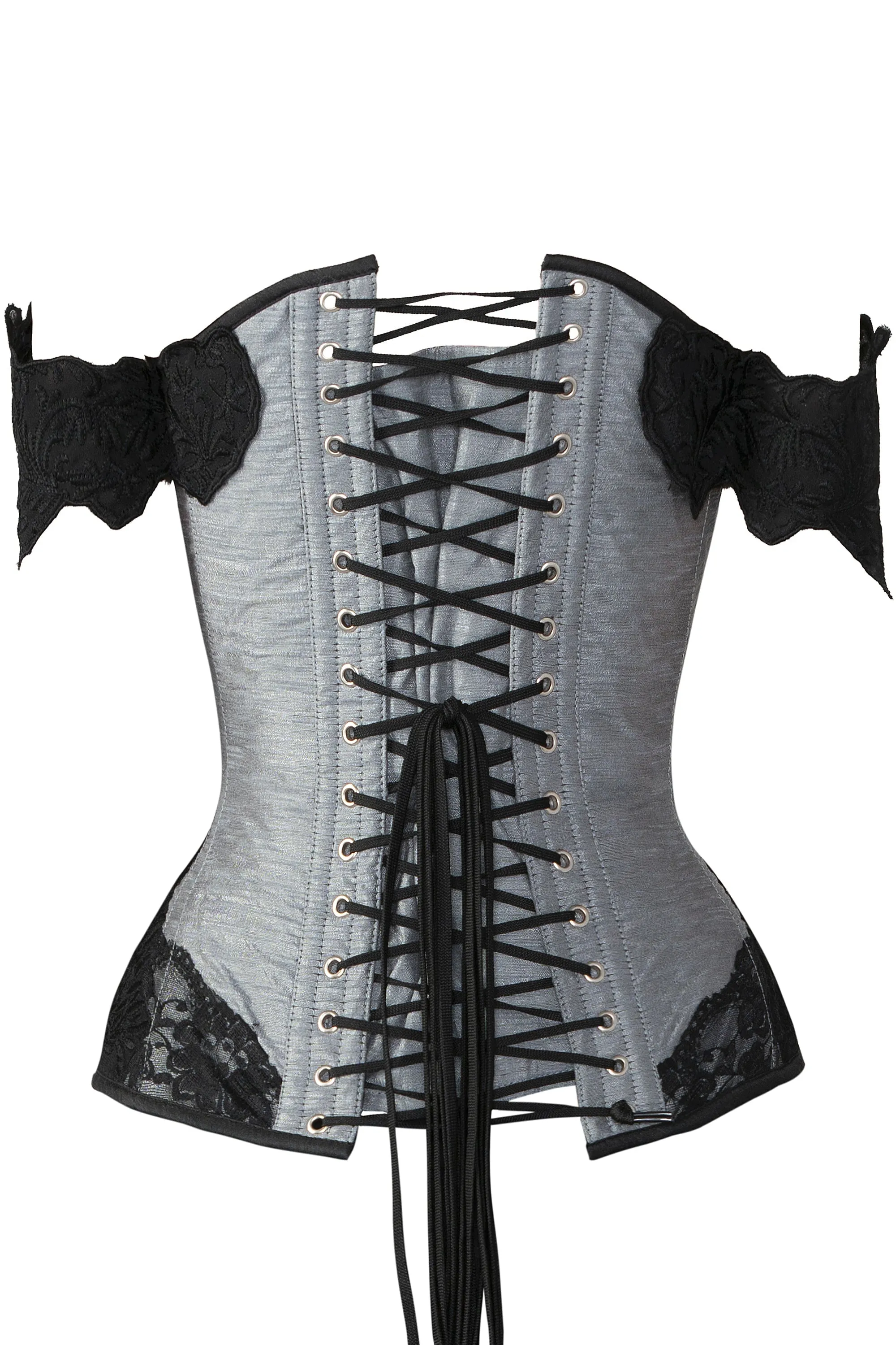 Grey Longline Corset Top with Lace Cap Sleeve sold by Corset Story product image thumbnail 5