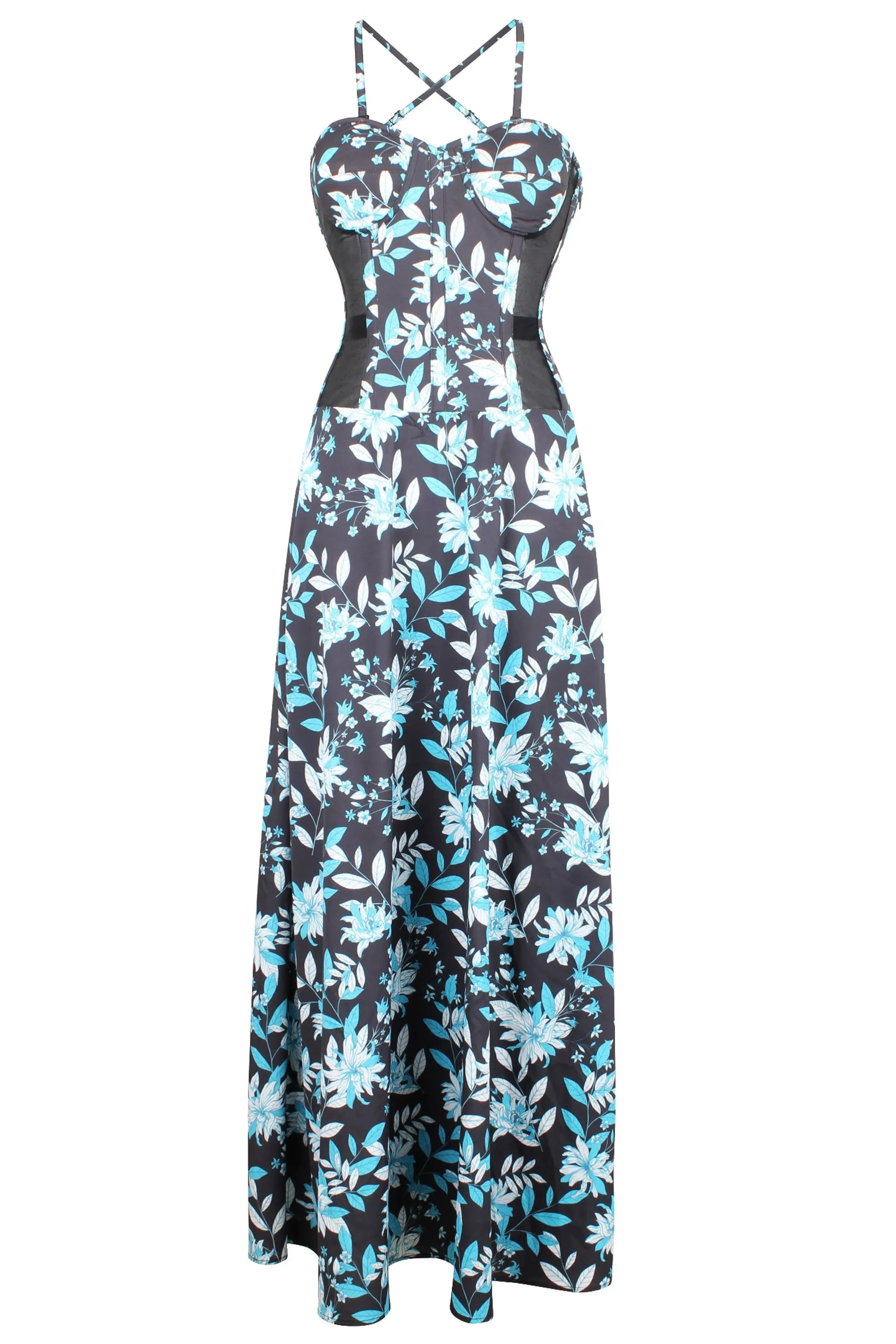 Full Steel Boned Maxi Corset Dress with Mesh Panels sold by Corset Story