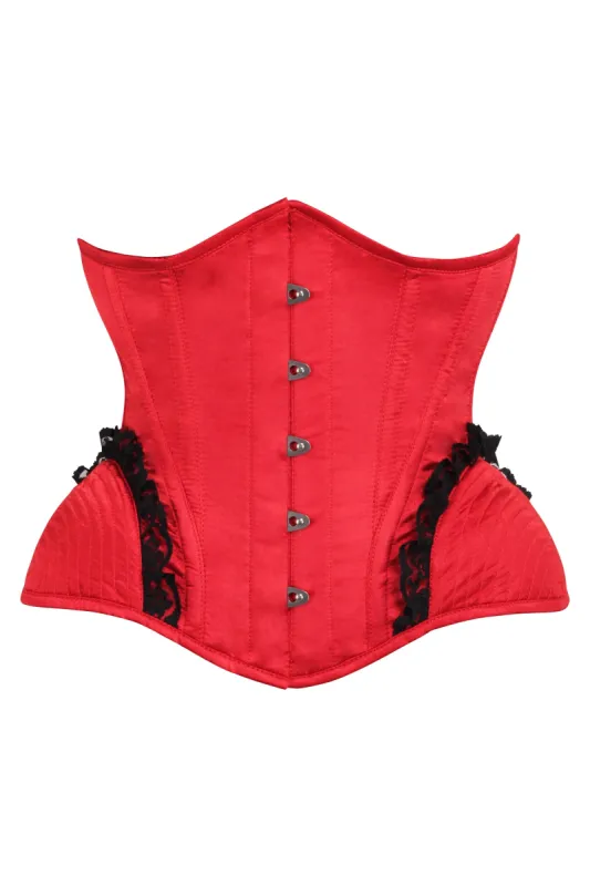 Lipstick Red Burlesque Underbust with Bullet Hip Gores sold by Corset Story
