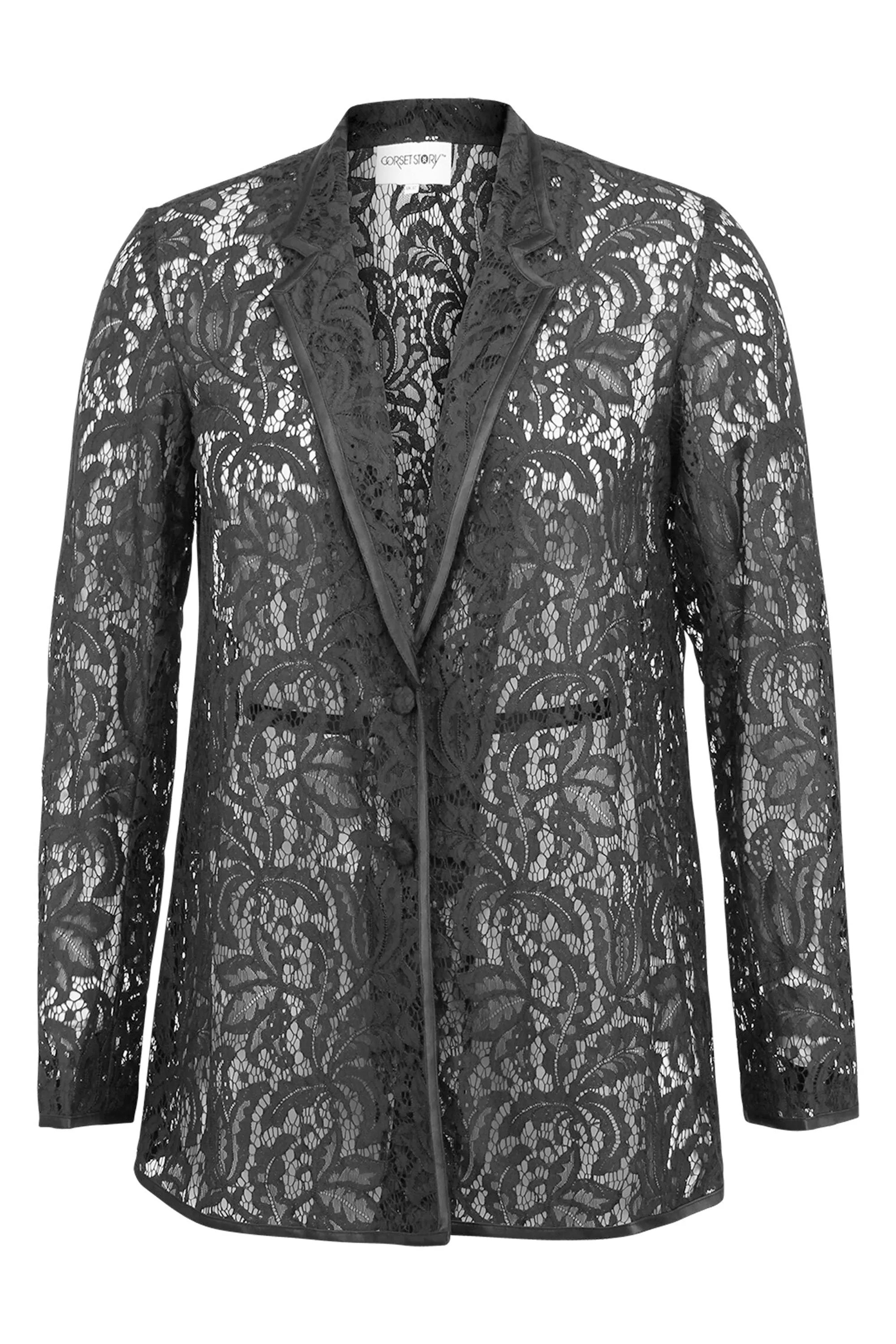 Black Sheer Lace Ladies Suit Jacket sold by Corset Story
