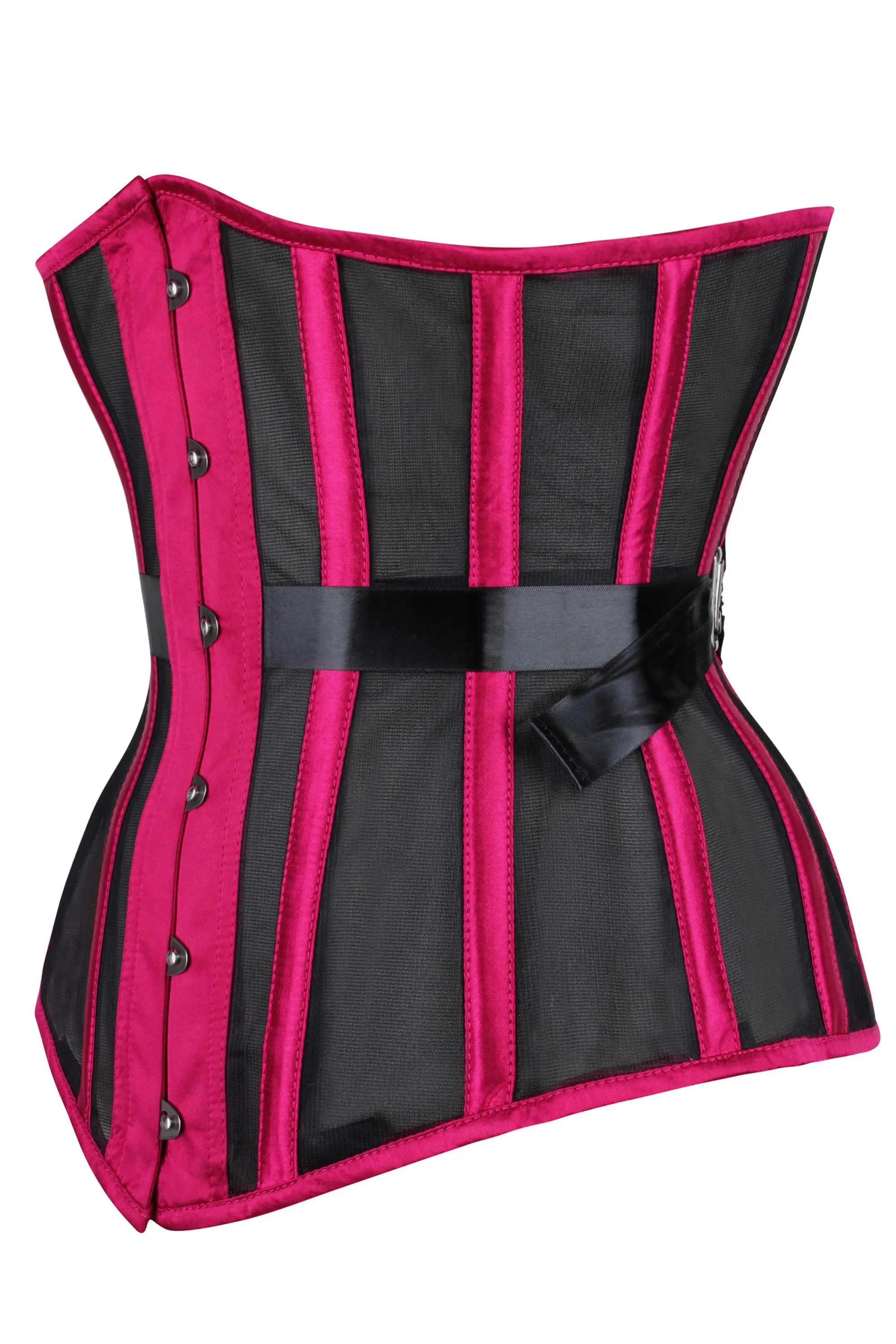 Bossy Pink Longline Mesh Underbust Corset with Fan Ribbon Lacing sold by Corset Story product image thumbnail 3