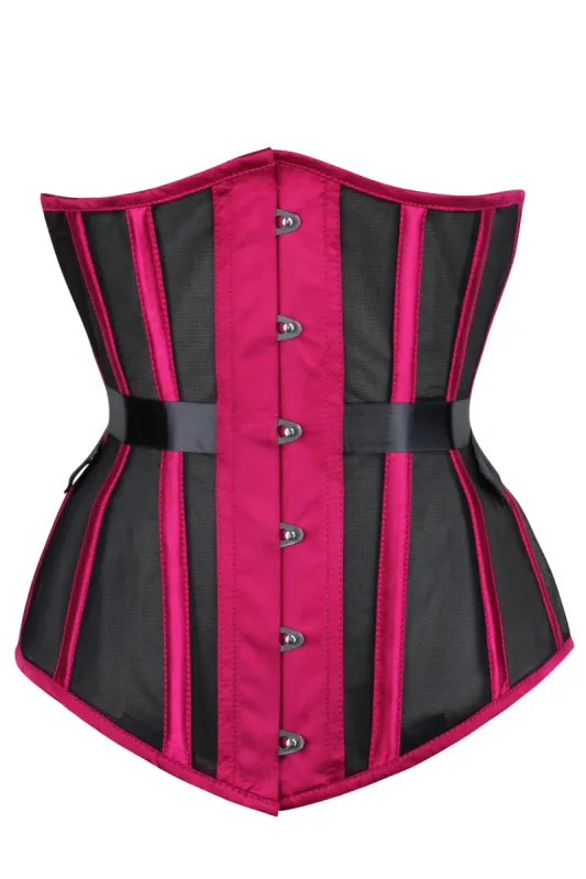 Bossy Pink Longline Mesh Underbust Corset with Fan Ribbon Lacing sold by Corset Story
