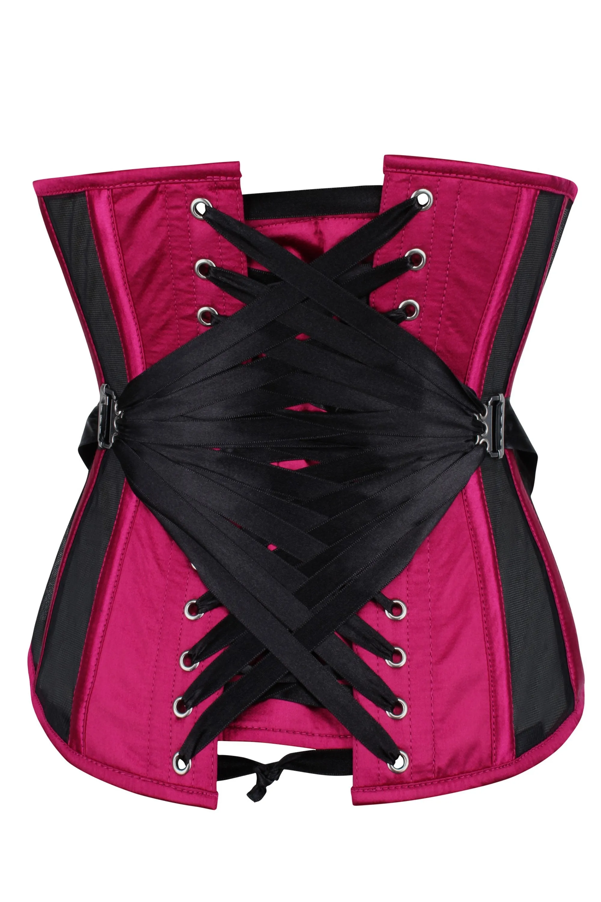 Bossy Pink Longline Mesh Underbust Corset with Fan Ribbon Lacing sold by Corset Story product image thumbnail 2